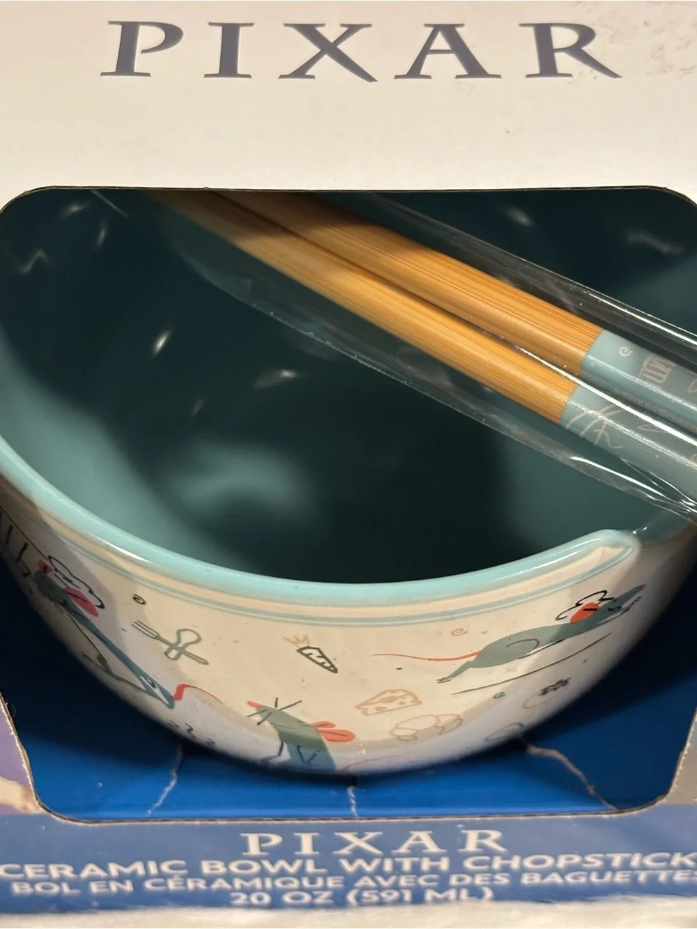 Disney Pixar Ratatouille Remy Ceramic Ramen Noodle Bowl with Chopsticks20 Ounces